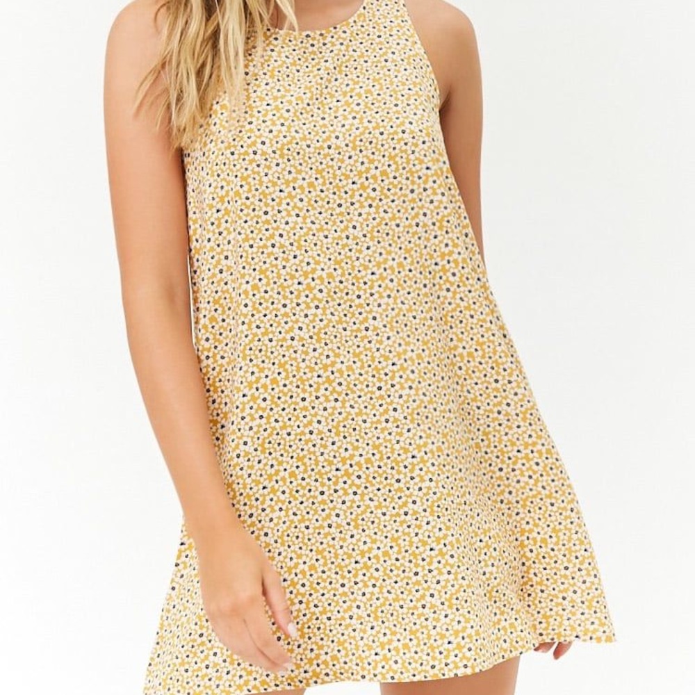 Forever 21 Yellow Ditsy Floral Racerback Dress